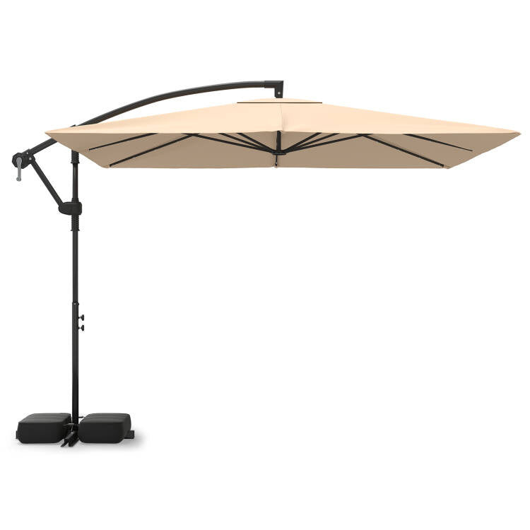 8 x 8 Square FT Solar LED Offset Cantilever Patio Umbrella with 360° Rotation