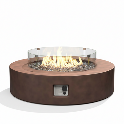 MGO Outdoor Propane Fire Pit Table with Wind Guard, Transparent Gray Fire Glass, Waterproof Cover for Garden, Backyard