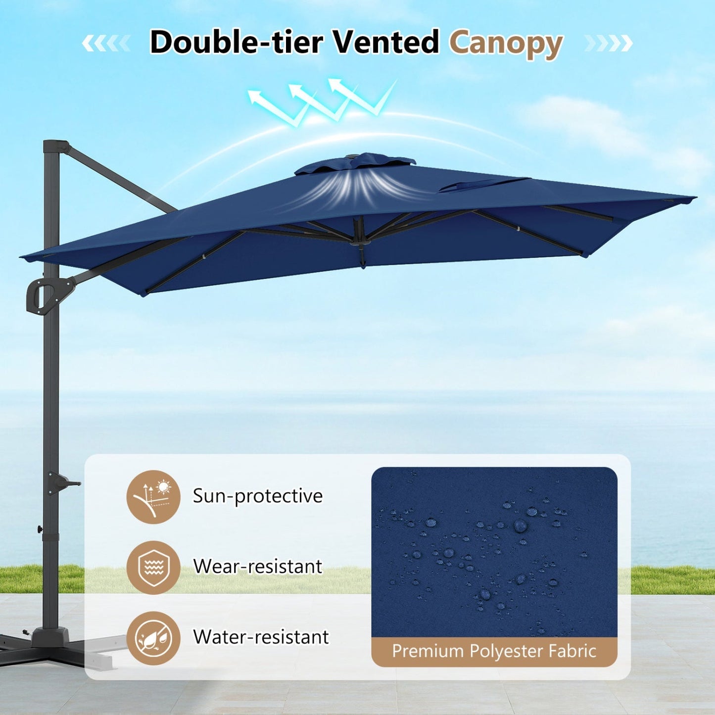 Offset Hanging Patio Umbrella 11x9 ft with 220 lb Base