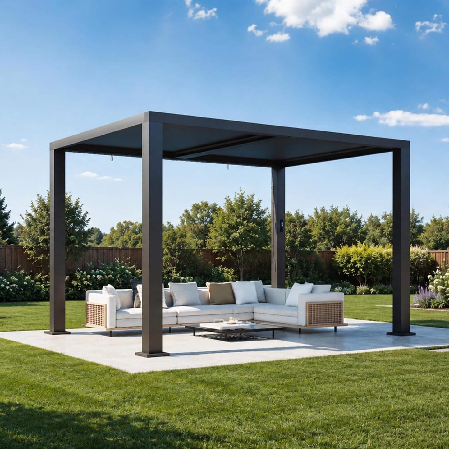 9' x 12' Motorized Louvered Pergola with LED Lights & Fan