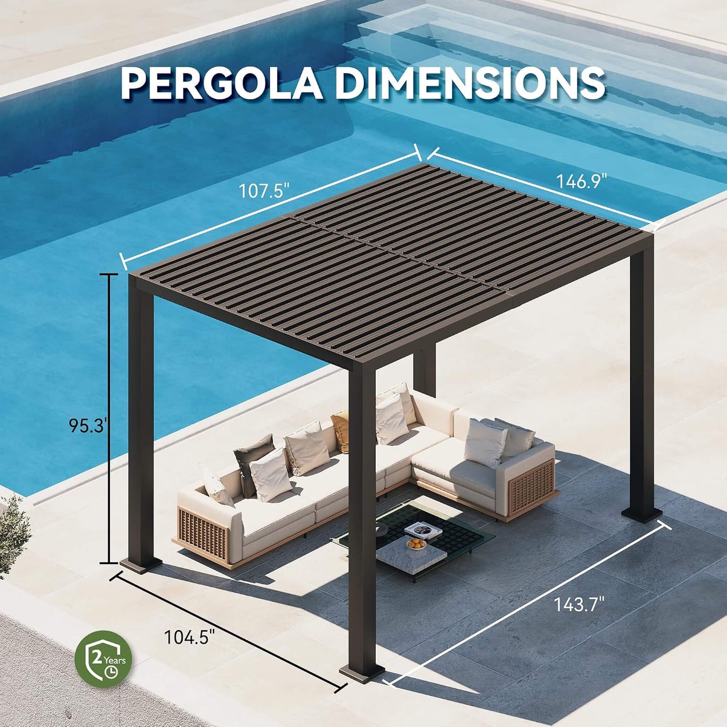 9' x 12' Motorized Louvered Pergola with LED Lights & Fan