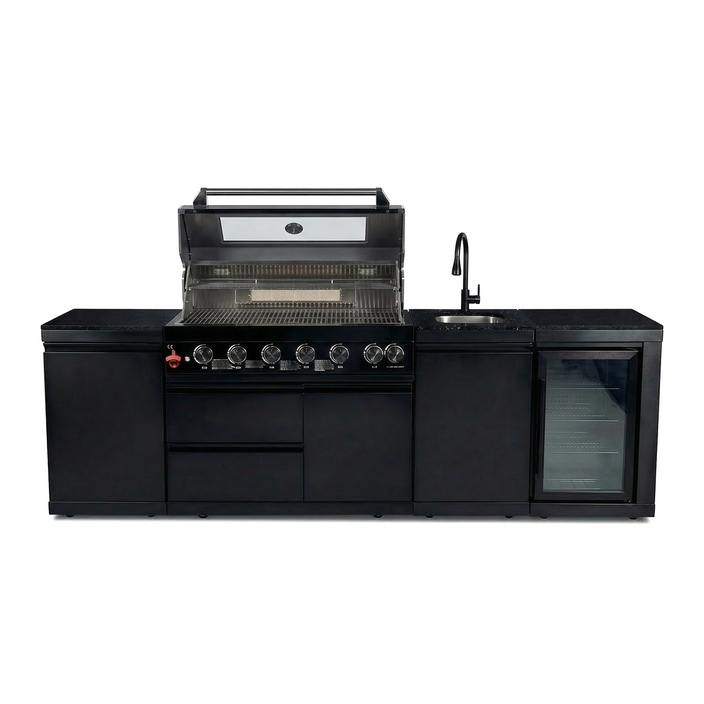 The Sterling 6-Burner Stainless Steel Outdoor Kitchen with Wine Cooler & Marble Countertops