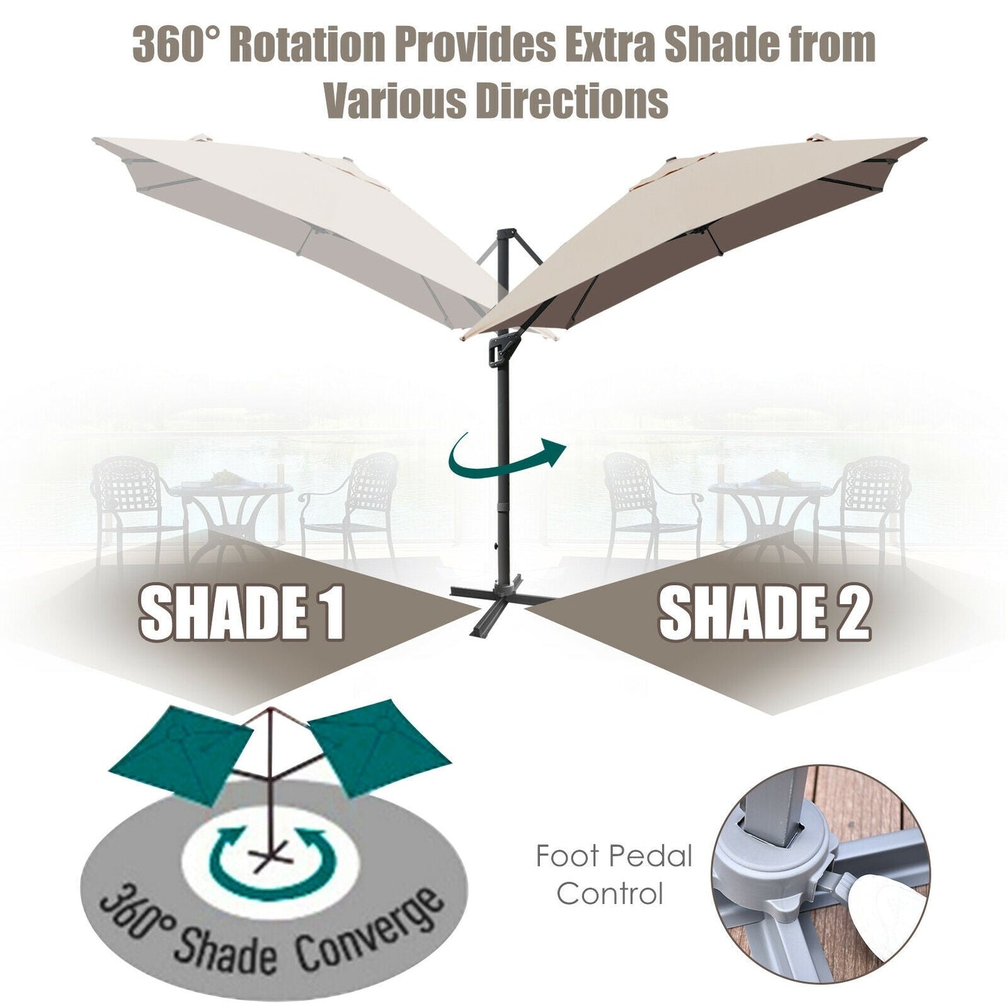 10 x 13 Feet Rectangular Cantilever Umbrella with 360¬∞ Rotation Function-Brown