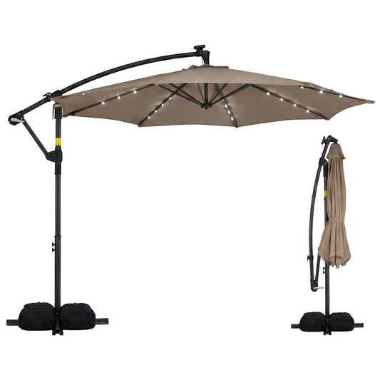 10-Ft Solar LED Cantilever Patio Umbrella – Offset Hanging Outdoor Umbrella