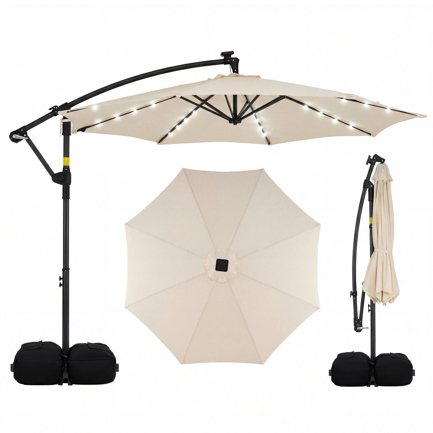 10 FT Solar LED Offset Cantilever Patio Umbrella Hanging Outdoor Market Umbrella