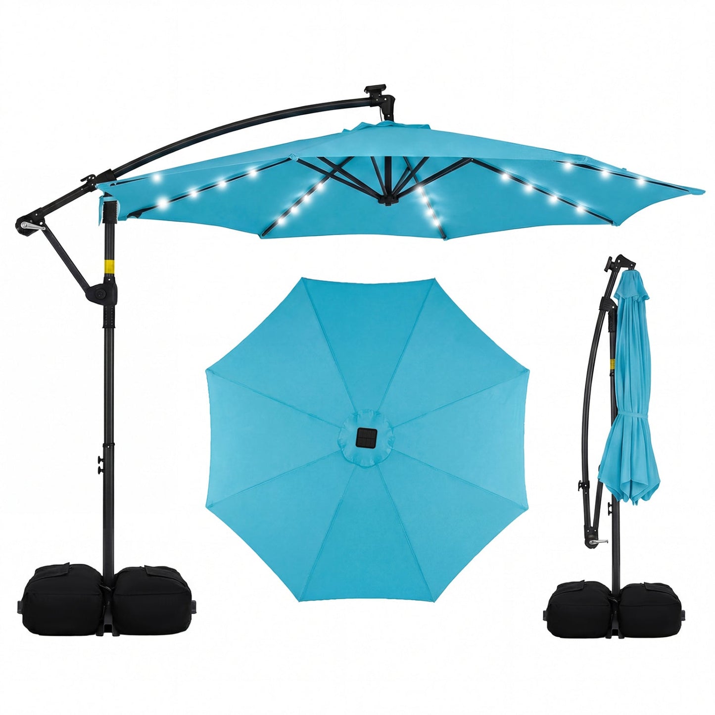 10 FT Solar LED Offset Cantilever Patio Umbrella Hanging Outdoor Market Umbrella