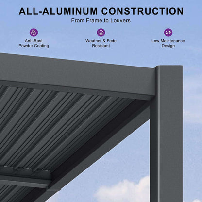 10' x 12' Alora Wall-Mounted Aluminum Louvered Pergola