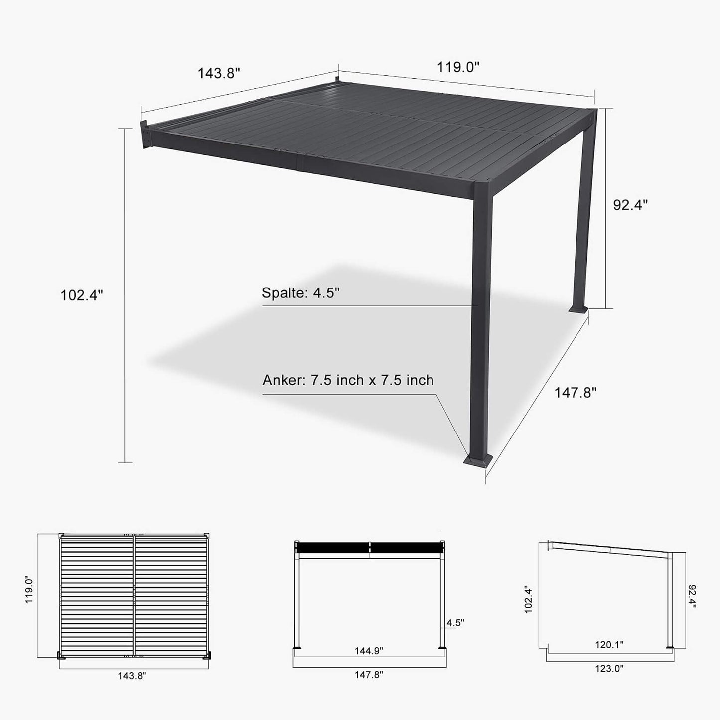 10' x 12' Alora Wall-Mounted Aluminum Louvered Pergola