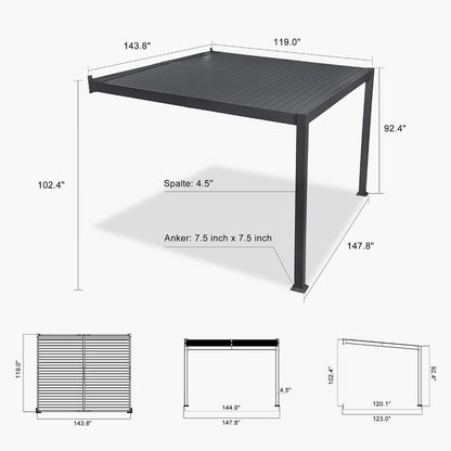 10' x 12' Alora Wall-Mounted Aluminum Louvered Pergola