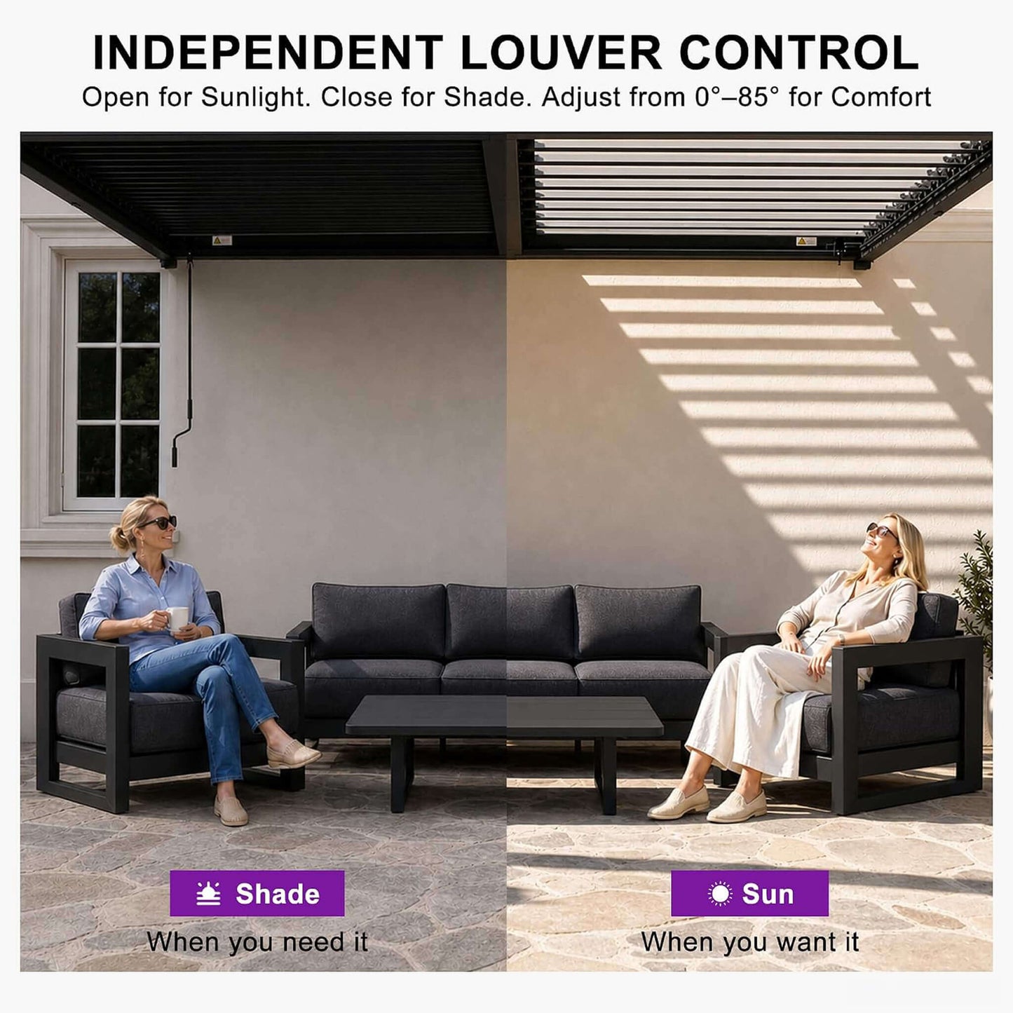 10' x 12' Alora Wall-Mounted Aluminum Louvered Pergola