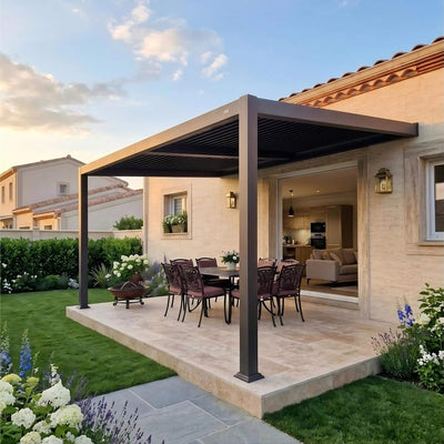 10' x 12' Alora Wall-Mounted Aluminum Louvered Pergola