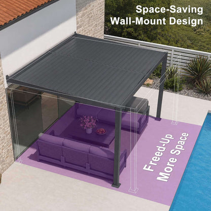 10' x 12' Alora Wall-Mounted Aluminum Louvered Pergola