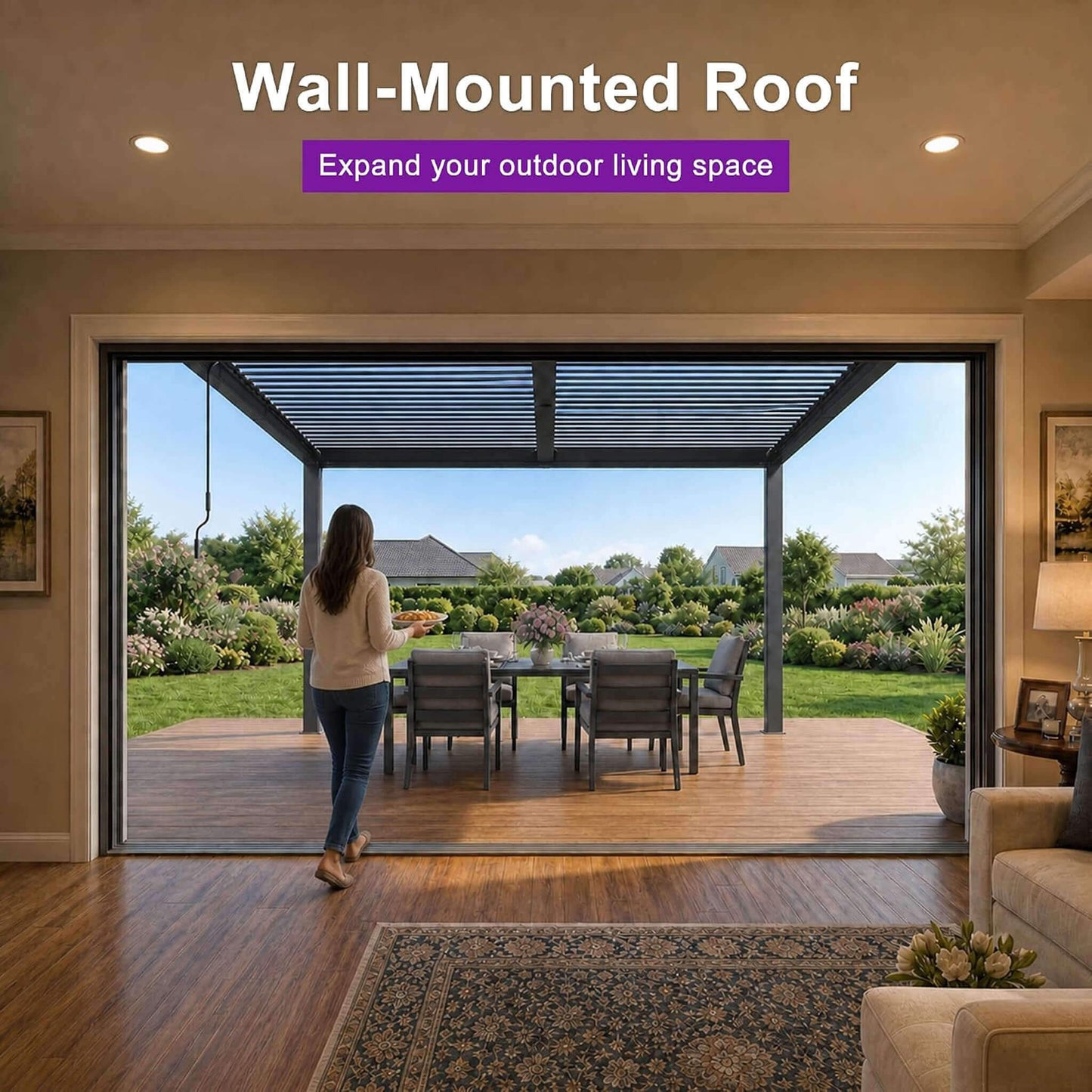 10' x 12' Alora Wall-Mounted Aluminum Louvered Pergola