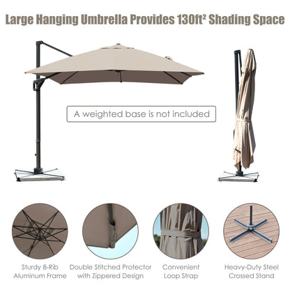 10 x 13 Feet Rectangular Cantilever Umbrella with 360¬∞ Rotation Function-Brown