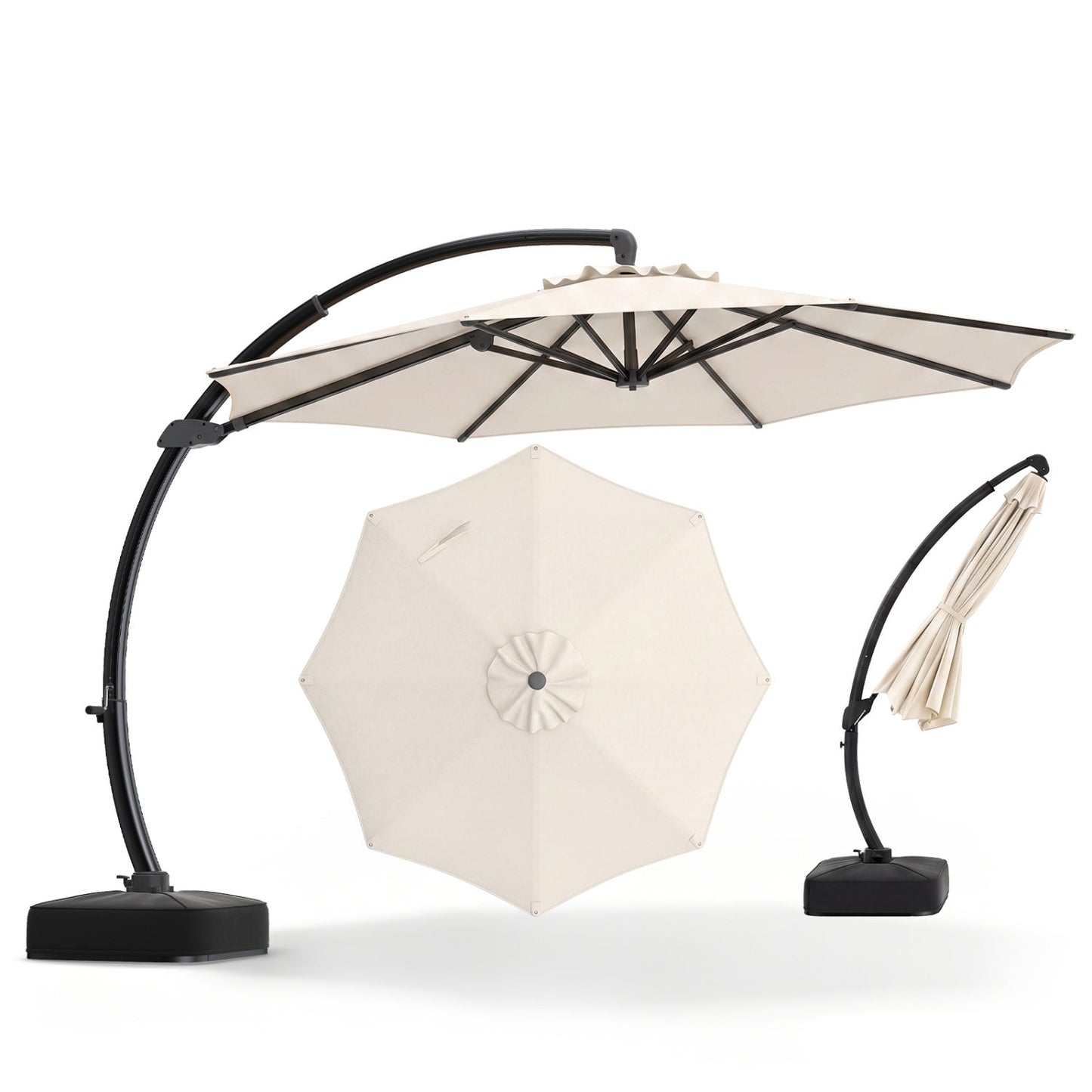 11 FT Cantilever Patio Umbrella with Base and 360° Rotation