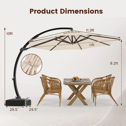 11 FT Cantilever Patio Umbrella with Base and 360° Rotation