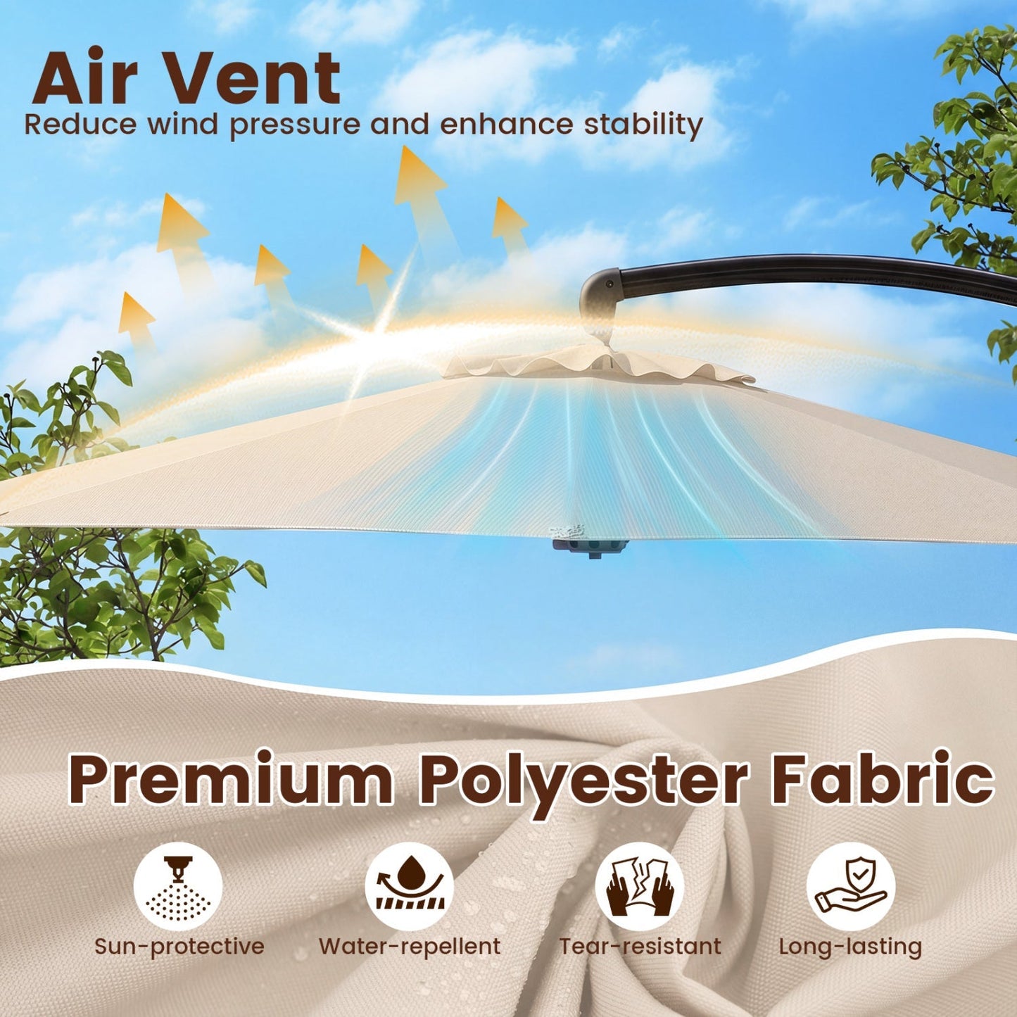 11 FT Cantilever Patio Umbrella with Base and 360° Rotation