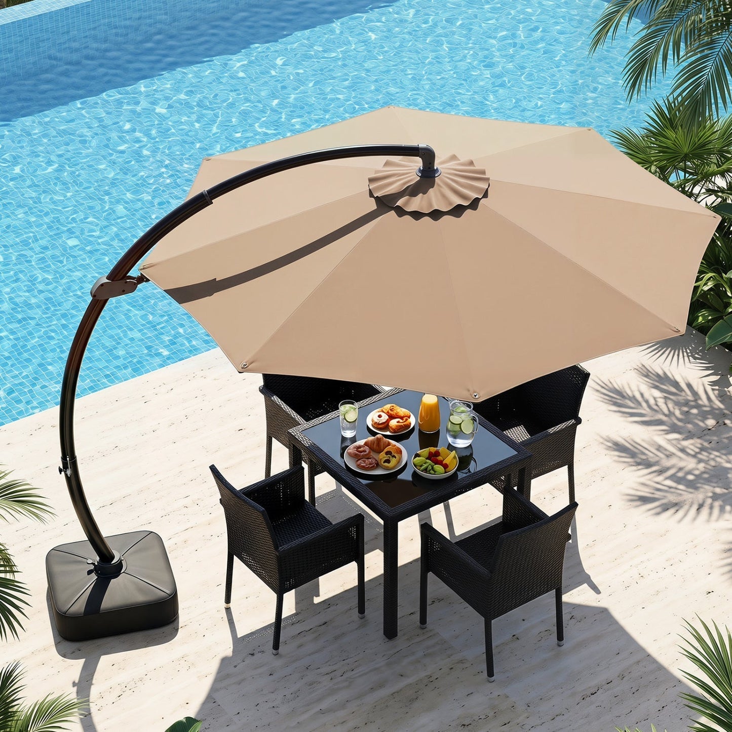 11 FT Cantilever Patio Umbrella with Base and 360° Rotation