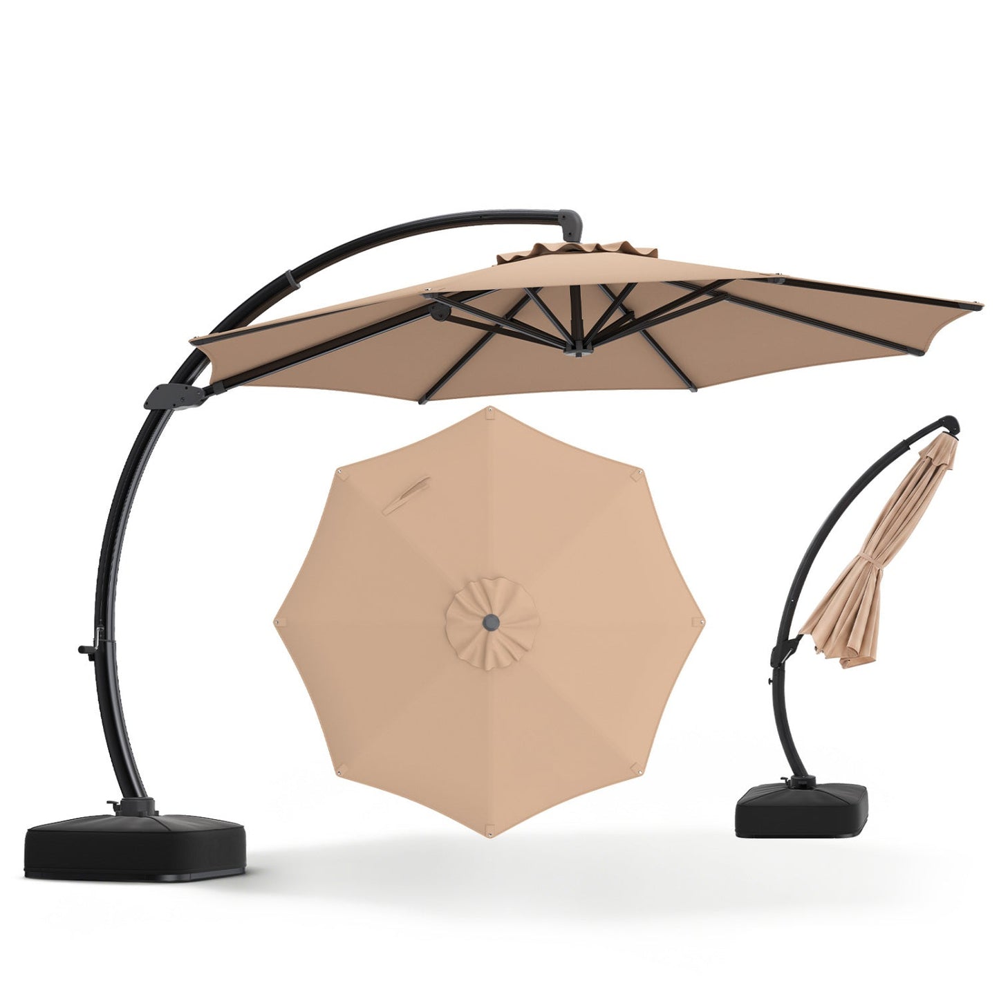 11 FT Cantilever Patio Umbrella with Base and 360° Rotation