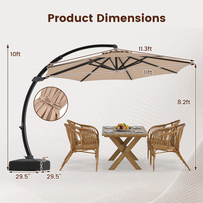 11 FT Cantilever Patio Umbrella with Base and 360° Rotation