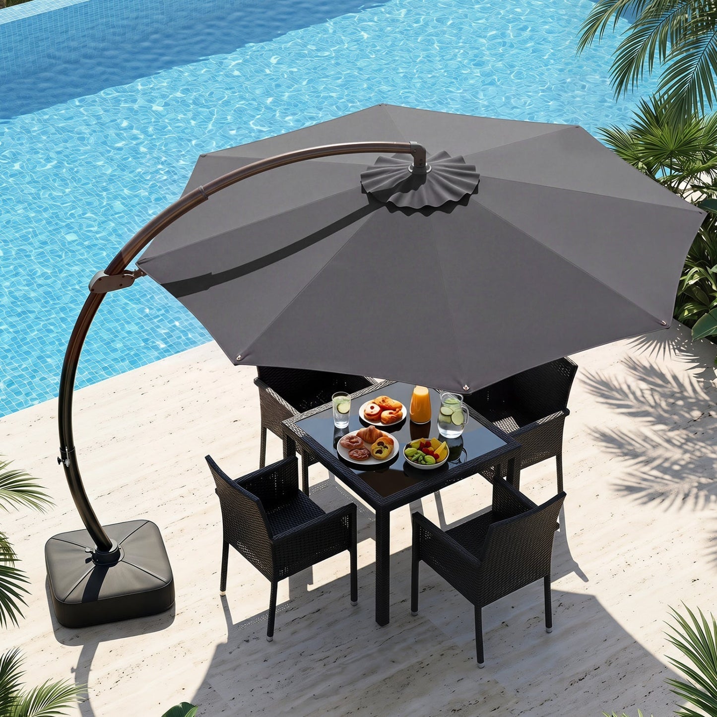 11 FT Cantilever Patio Umbrella with Base and 360° Rotation