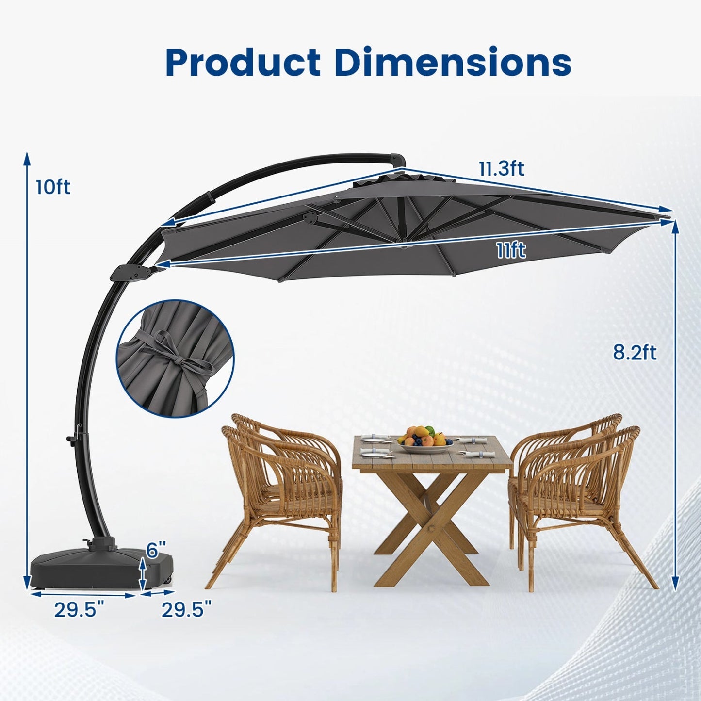 11 FT Cantilever Patio Umbrella with Base and 360° Rotation