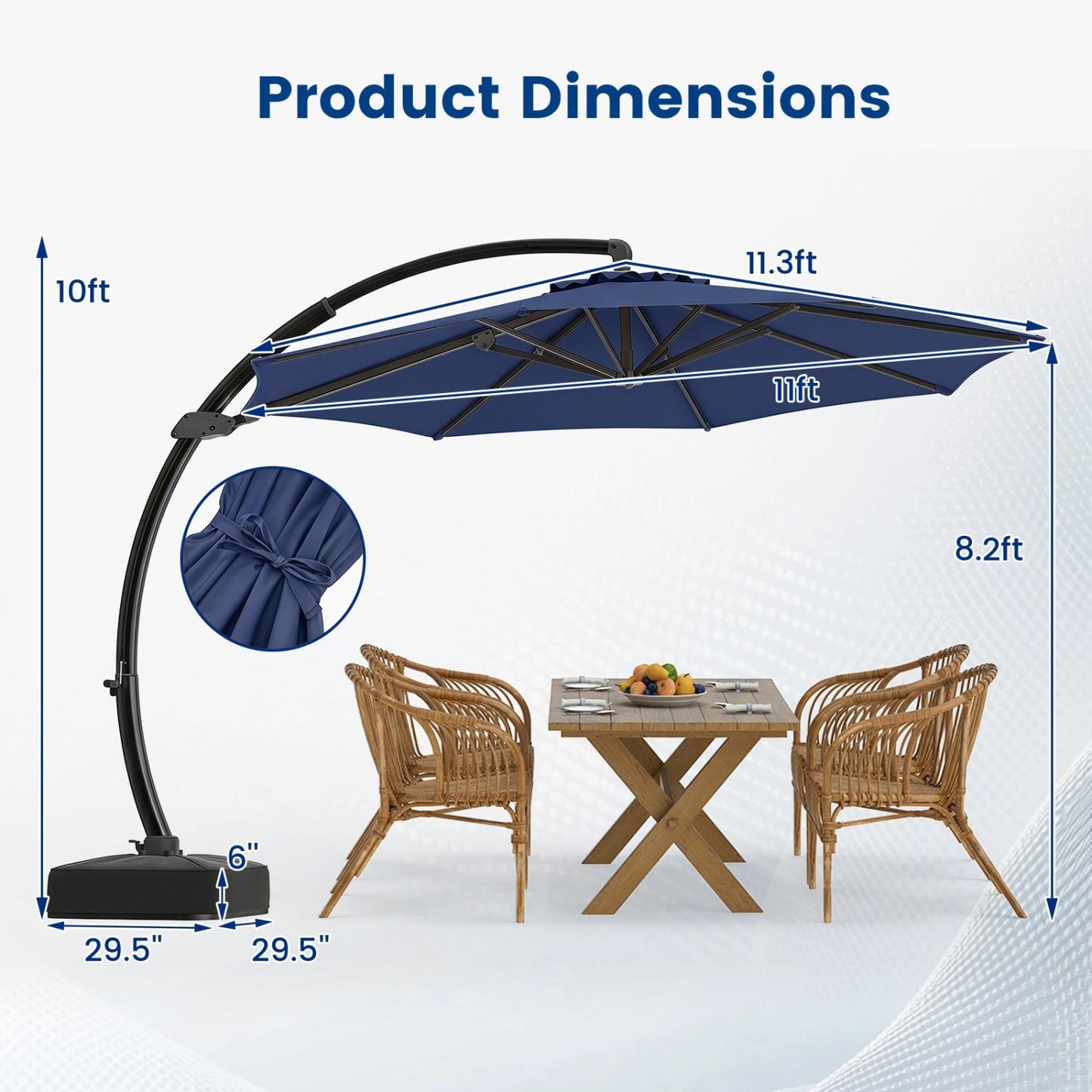 11 FT Cantilever Patio Umbrella with Base and 360° Rotation