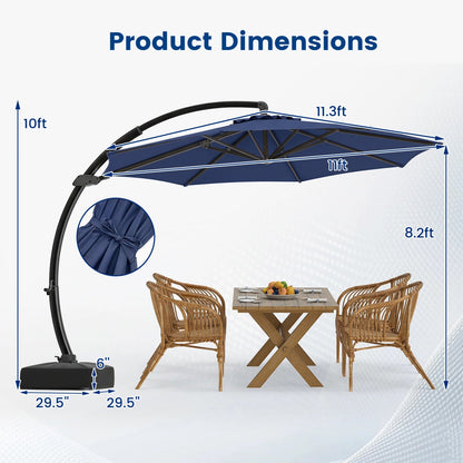 11 FT Cantilever Patio Umbrella with Base and 360° Rotation
