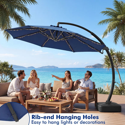 11 FT Cantilever Patio Umbrella with Base and 360° Rotation
