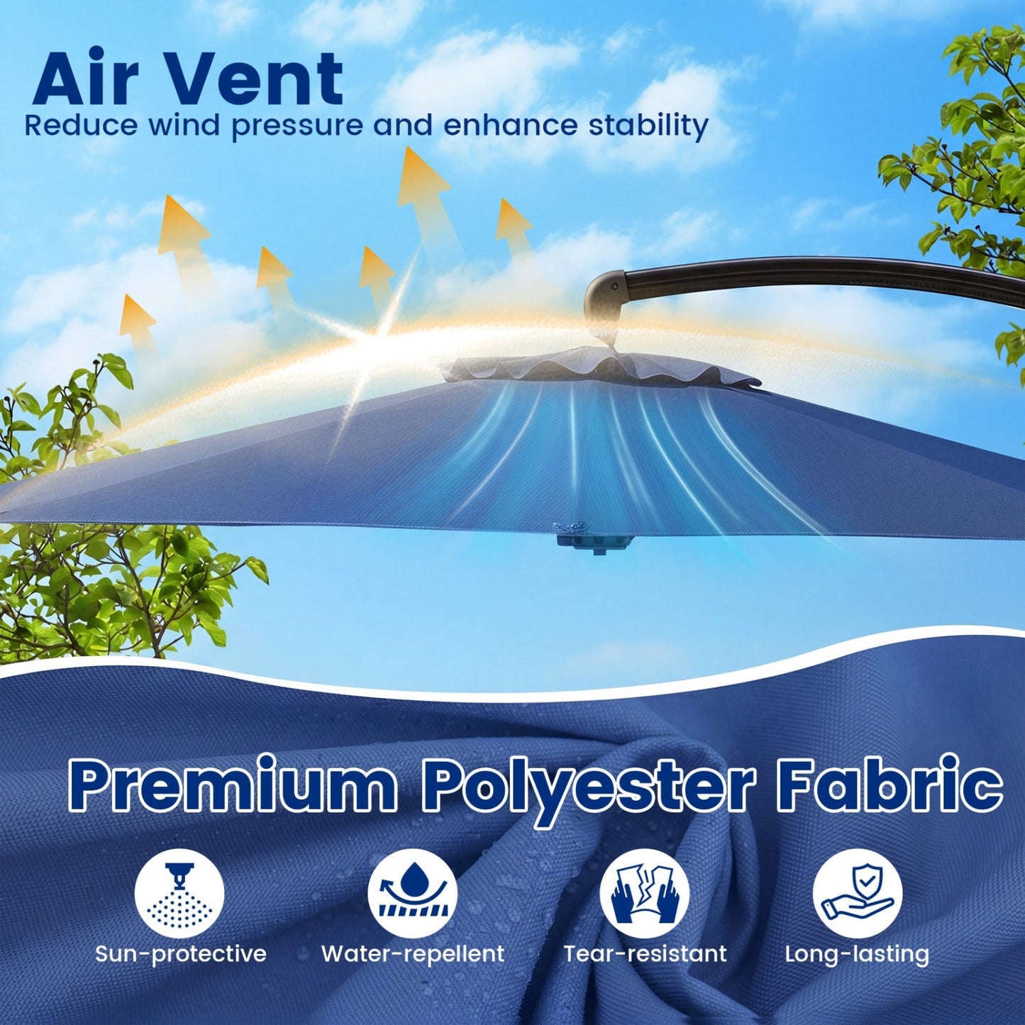 11 FT Cantilever Patio Umbrella with Base and 360° Rotation
