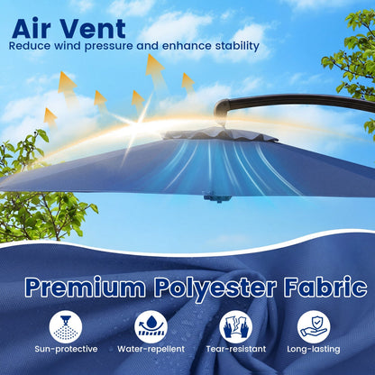 11 FT Cantilever Patio Umbrella with Base and 360° Rotation