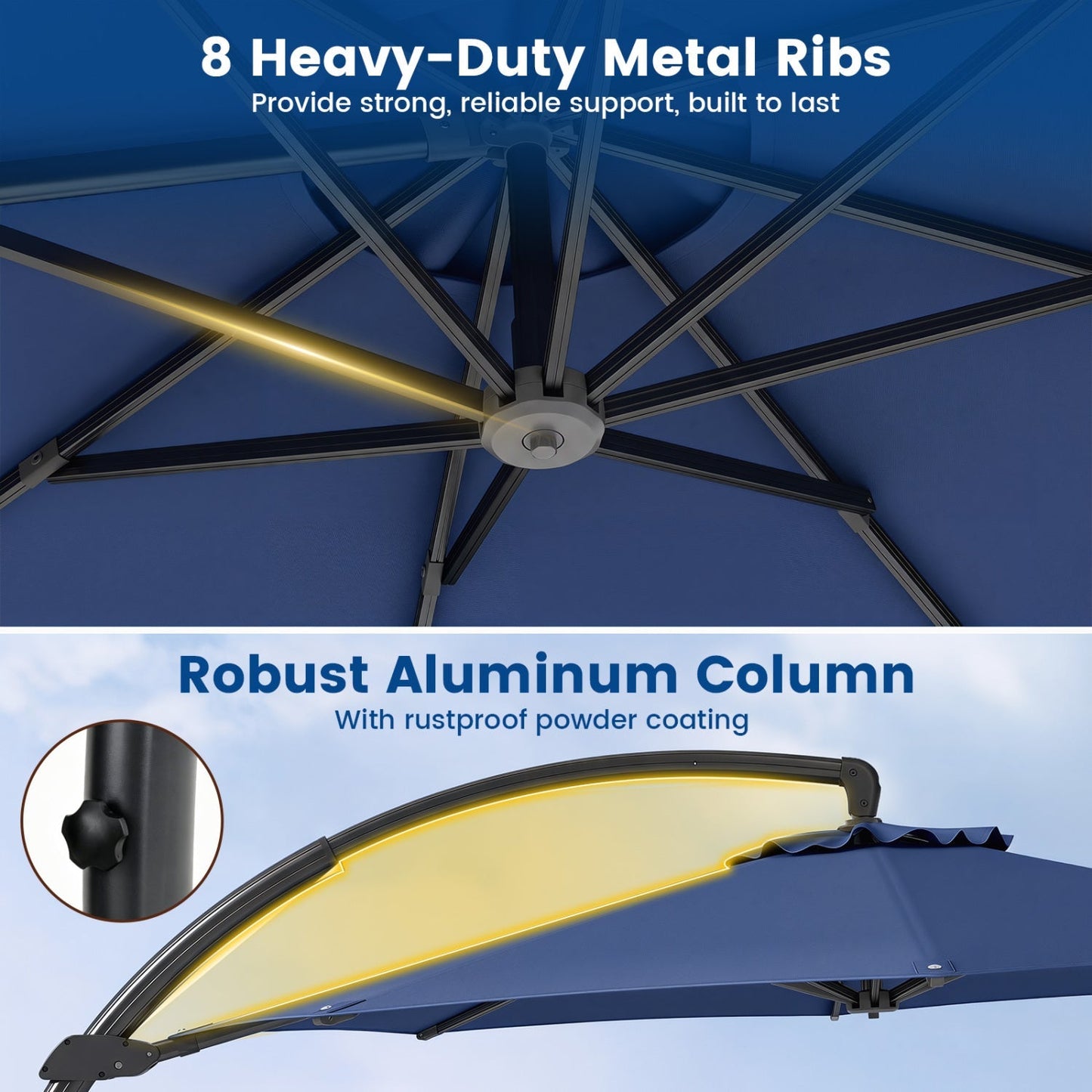 11 FT Cantilever Patio Umbrella with Base and 360° Rotation