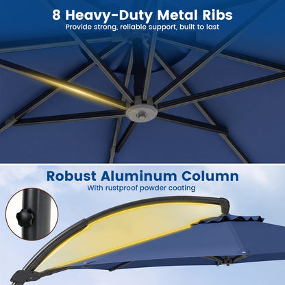 11 FT Cantilever Patio Umbrella with Base and 360° Rotation