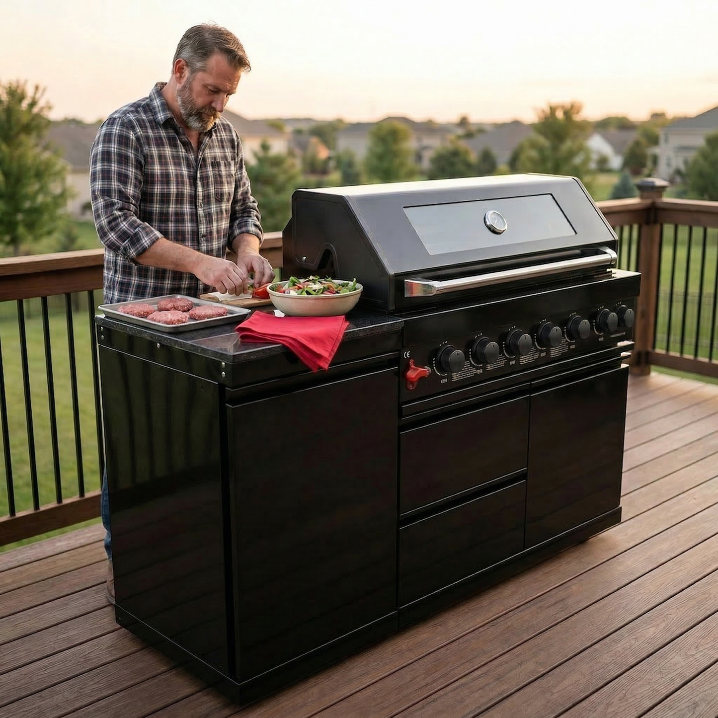 The Hawthorne 6-Burner Propane Outdoor Kitchen with Marble Countertops – 85,000 BTU