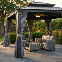 12'X14' Hardtop Gazebo, Heavy Duty Aluminum Permanent Hardtop Gazebo Outdoor Pavilion with Curtains and Netting for Garden — Lifestyle