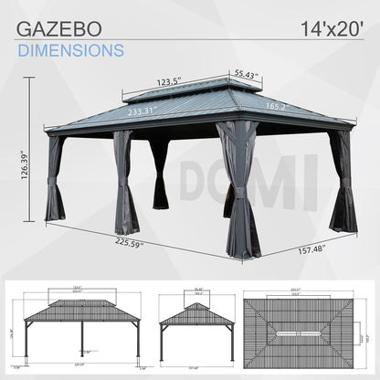 Crefise Patio Life 14' x 22' Hardtop Gazebo with Galvanized Steel Roof, Curtains & Netting