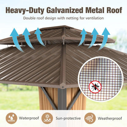14 x 12 FT Hardtop Gazebo Outdoor Pergola for Patio Garden Deck Lawn Backyard Party Tent-Coffee