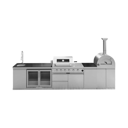 12.5' Stainless Steel Outdoor Kitchen Island with Grill, Pizza Oven & Refrigerator