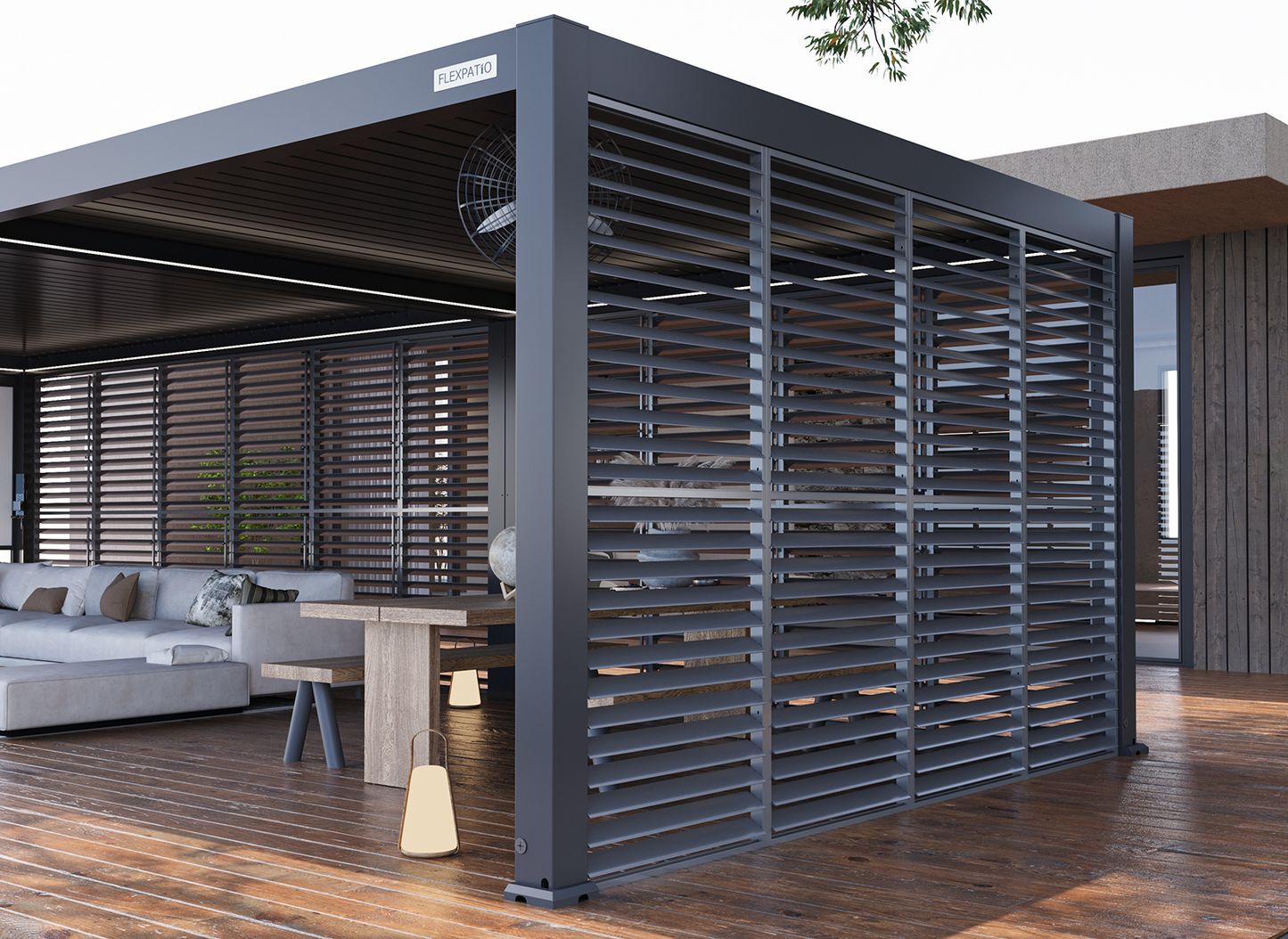 FlexPatio Adjustable Aluminum Privacy Shutter Wall for Pergolas – 10' to 20'
