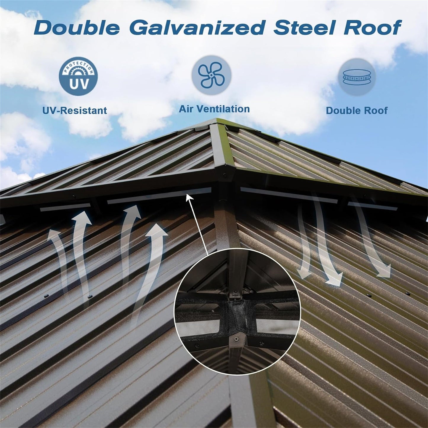 Crefise Patio Life 12' x 16' Hardtop Aluminum Gazebo with Double Roof, Curtains & Netting