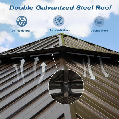 Crefise Patio Life 12' x 16' Hardtop Aluminum Gazebo with Double Roof, Curtains & Netting