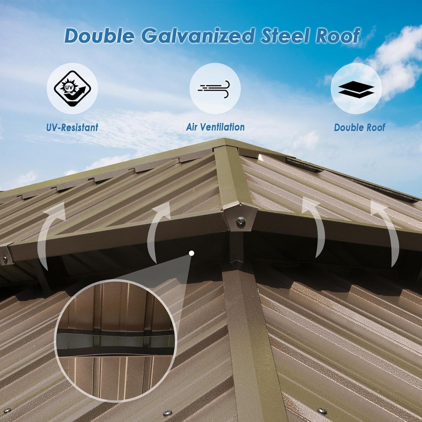 Crefise Patio Life 12' x 20' Hardtop Aluminum Gazebo with Double Steel Roof, Curtains & Netting
