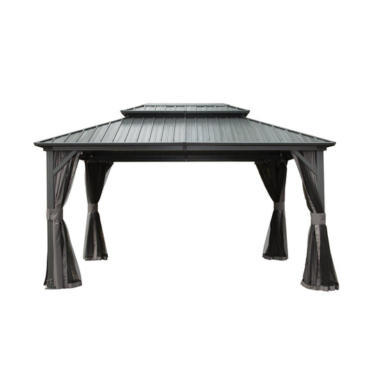Crefise Patio Life 10' x 12' Hardtop Aluminum Gazebo with Double Steel Roof, Curtains & Netting