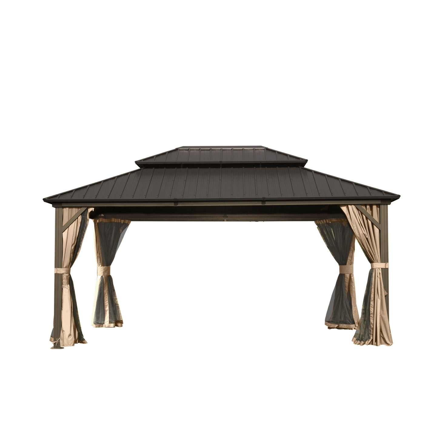 Crefise Patio Life 12' x 16' Hardtop Aluminum Gazebo with Double Roof, Curtains & Netting