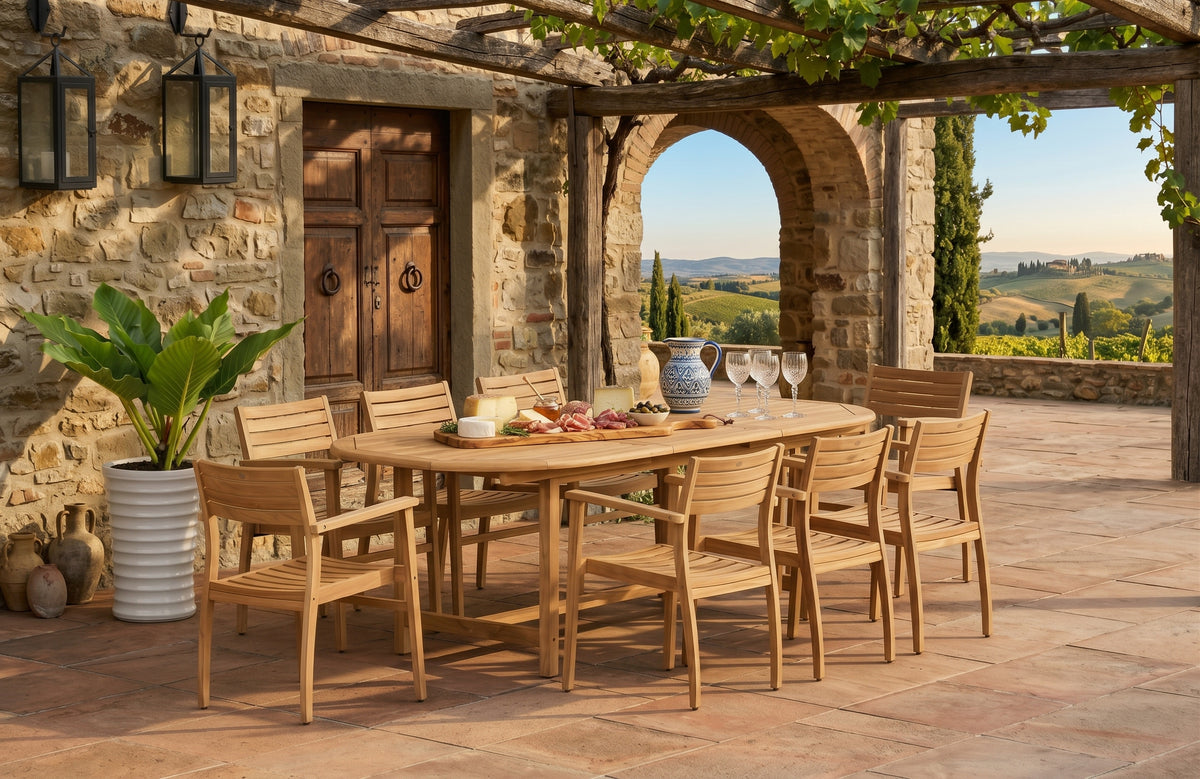 LifestyleGarden Julien FSC-Certified Teak Wood Extendable Outdoor Dining Set – 7, 9 or 11 Piece