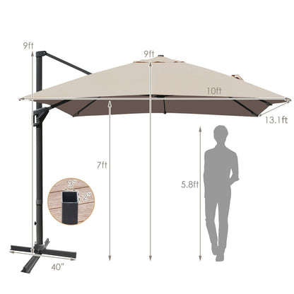 10 x 13 Feet Rectangular Cantilever Umbrella with 360¬∞ Rotation Function-Brown