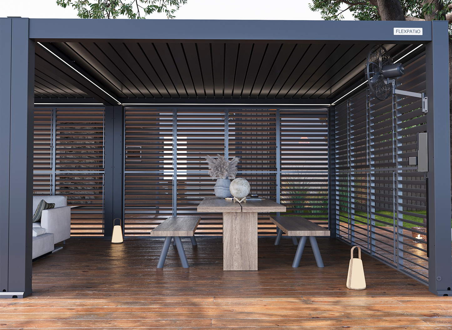 FlexPatio Adjustable Aluminum Privacy Shutter Wall for Pergolas – 10' to 20'