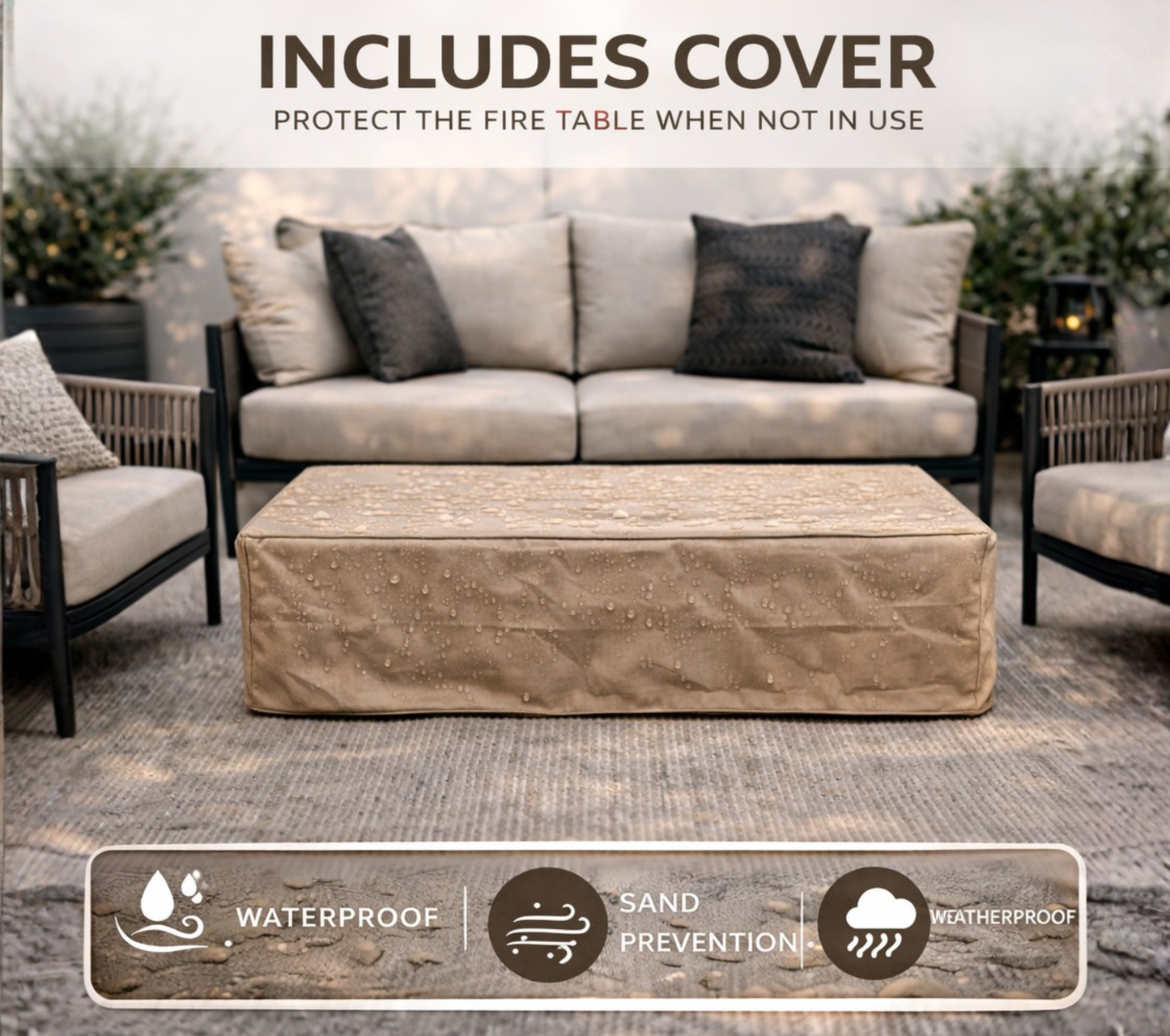 56" Modern Concrete Propane Fire Pit Table – 50,000 BTU