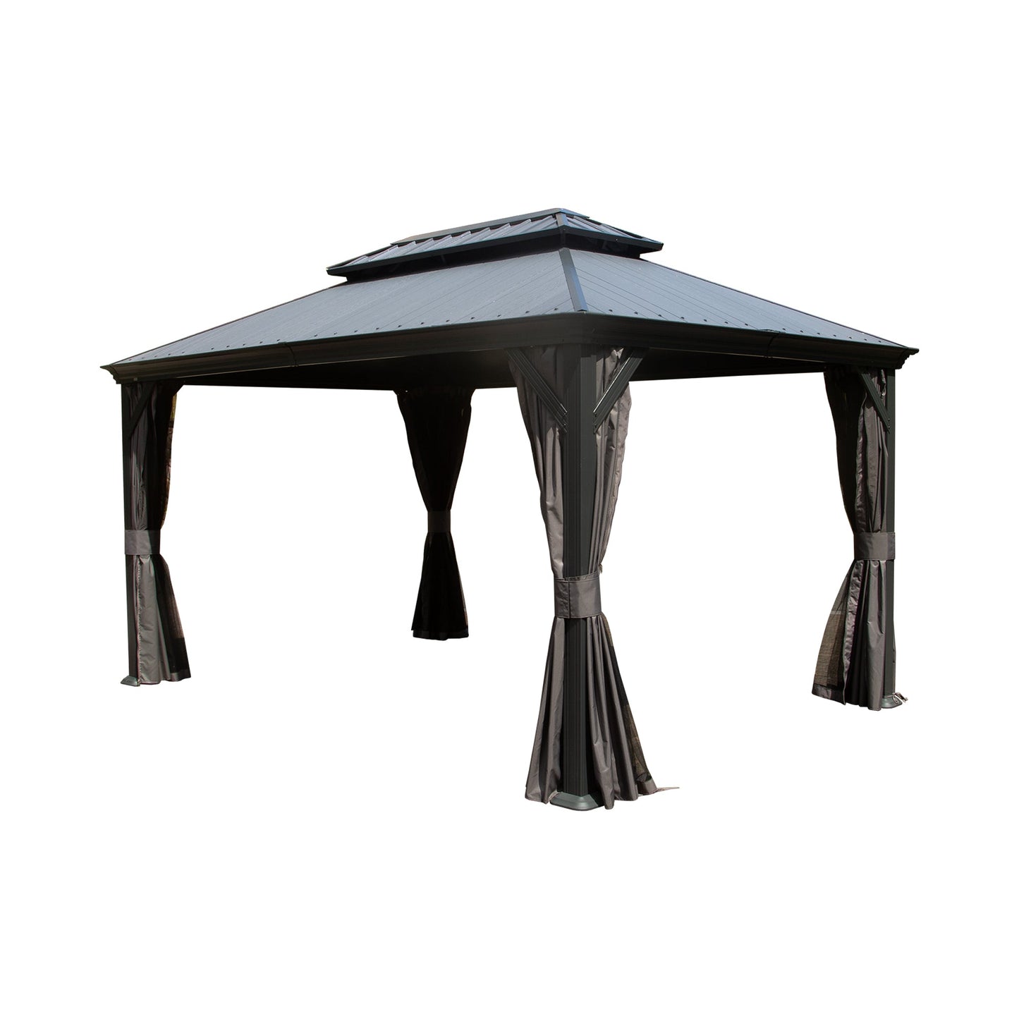 Crefise Patio Life 12' x 16' Hardtop Gazebo with Resin Roof, Drainage Gutters, Curtains & Netting