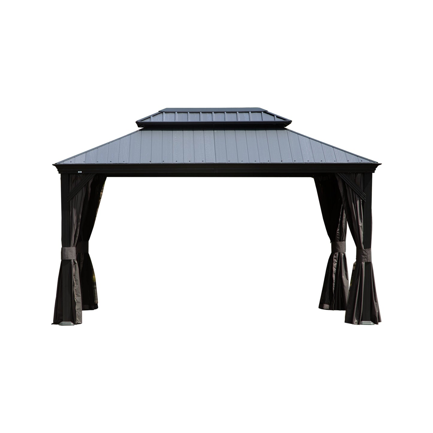 Crefise Patio Life 12' x 16' Hardtop Gazebo with Resin Roof, Drainage Gutters, Curtains & Netting